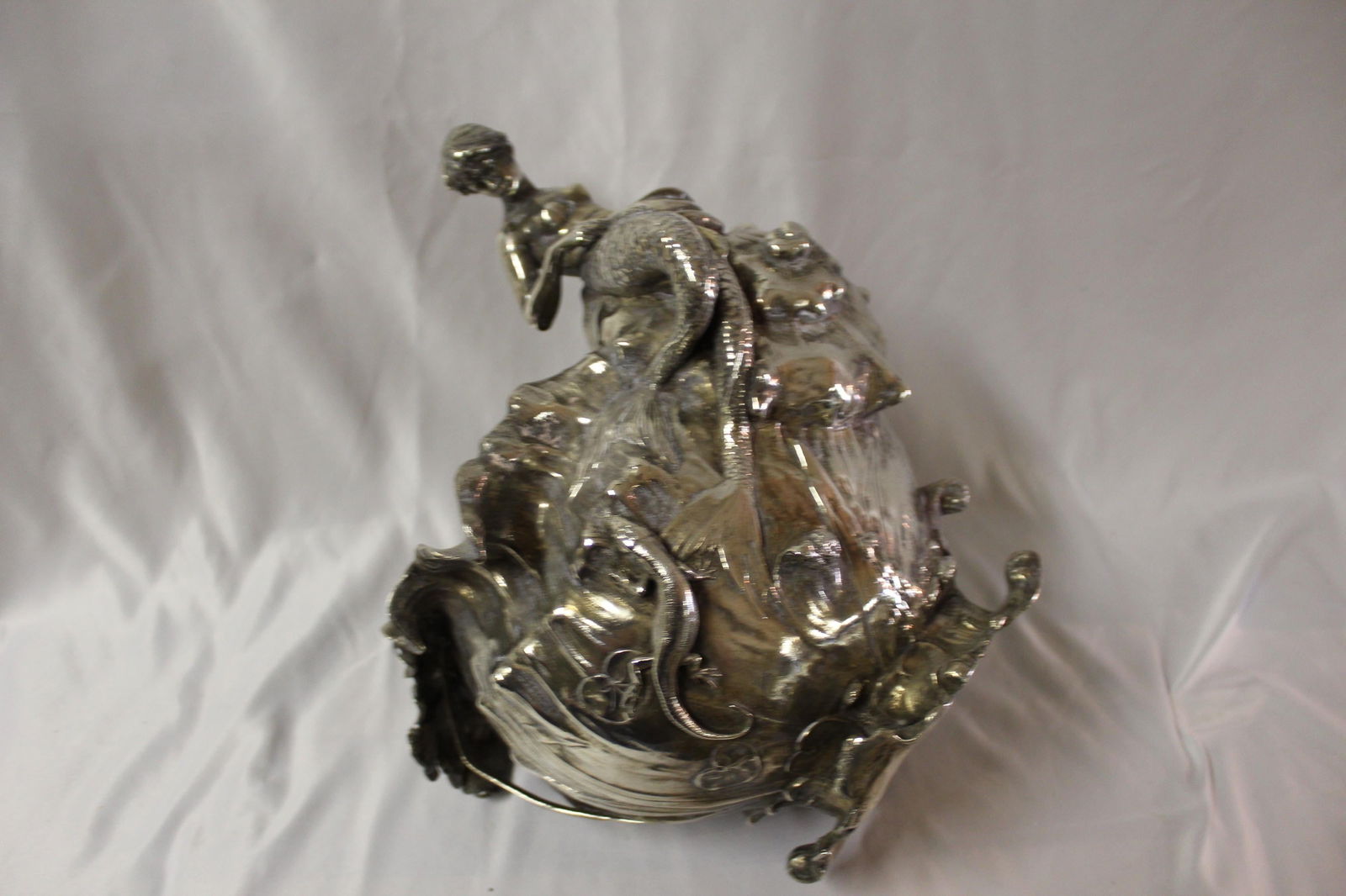 Art Nouveau Vase (Antique )Silver Plate Mermaid, Signed and Dated 1897 - 10