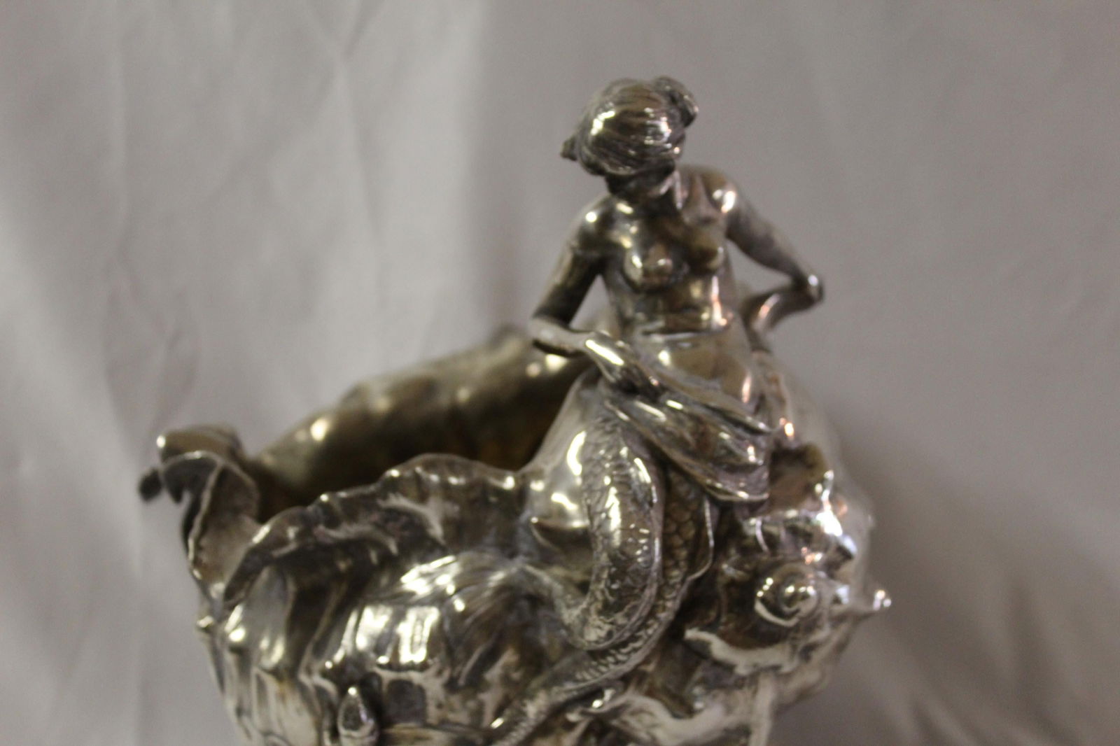 Art Nouveau Vase (Antique )Silver Plate Mermaid, Signed and Dated 1897 - 19