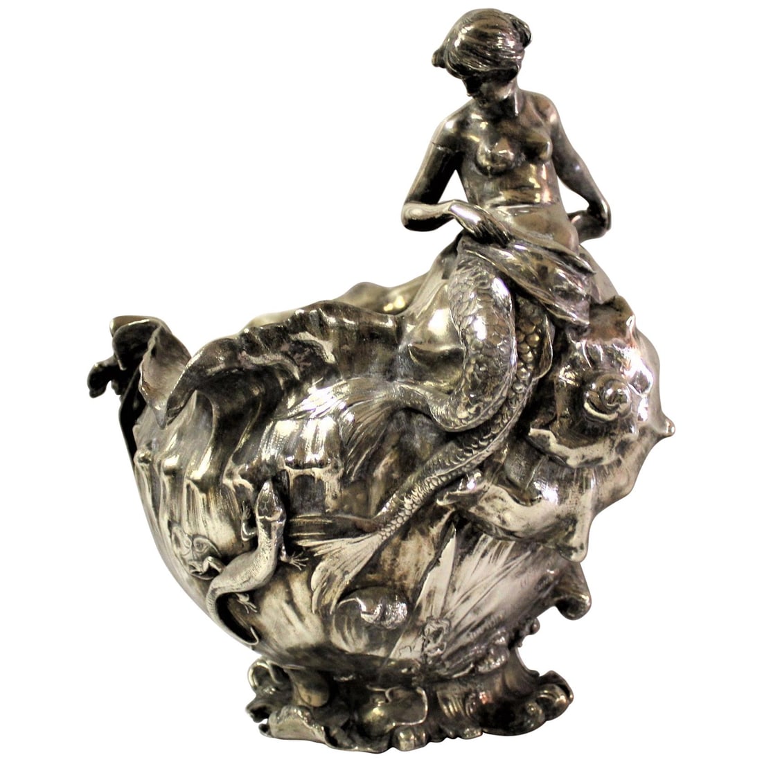 Art Nouveau Vase (Antique )Silver Plate Mermaid, Signed and Dated 1897 - 7