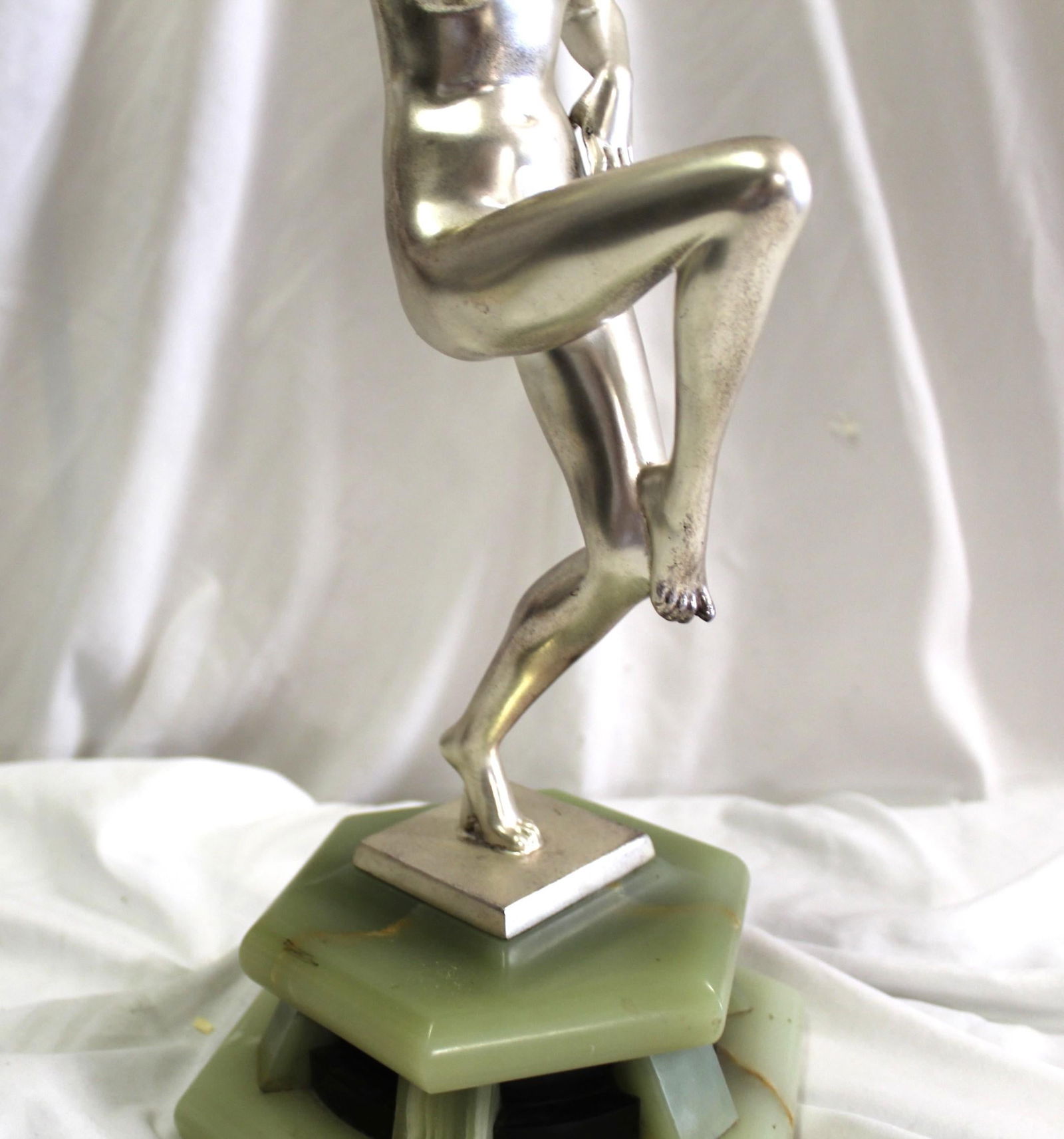 Art Deco nude dancer , silvered , signed bronze - 10