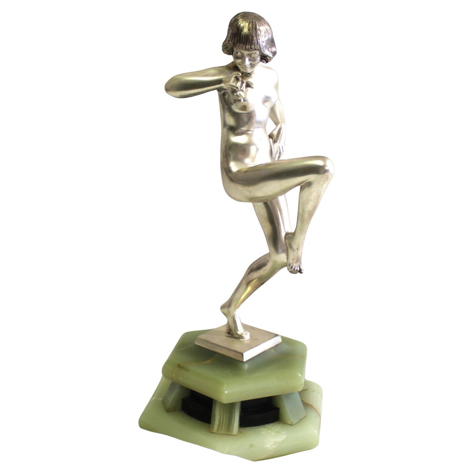 Art Deco nude dancer , silvered , signed bronze - 20