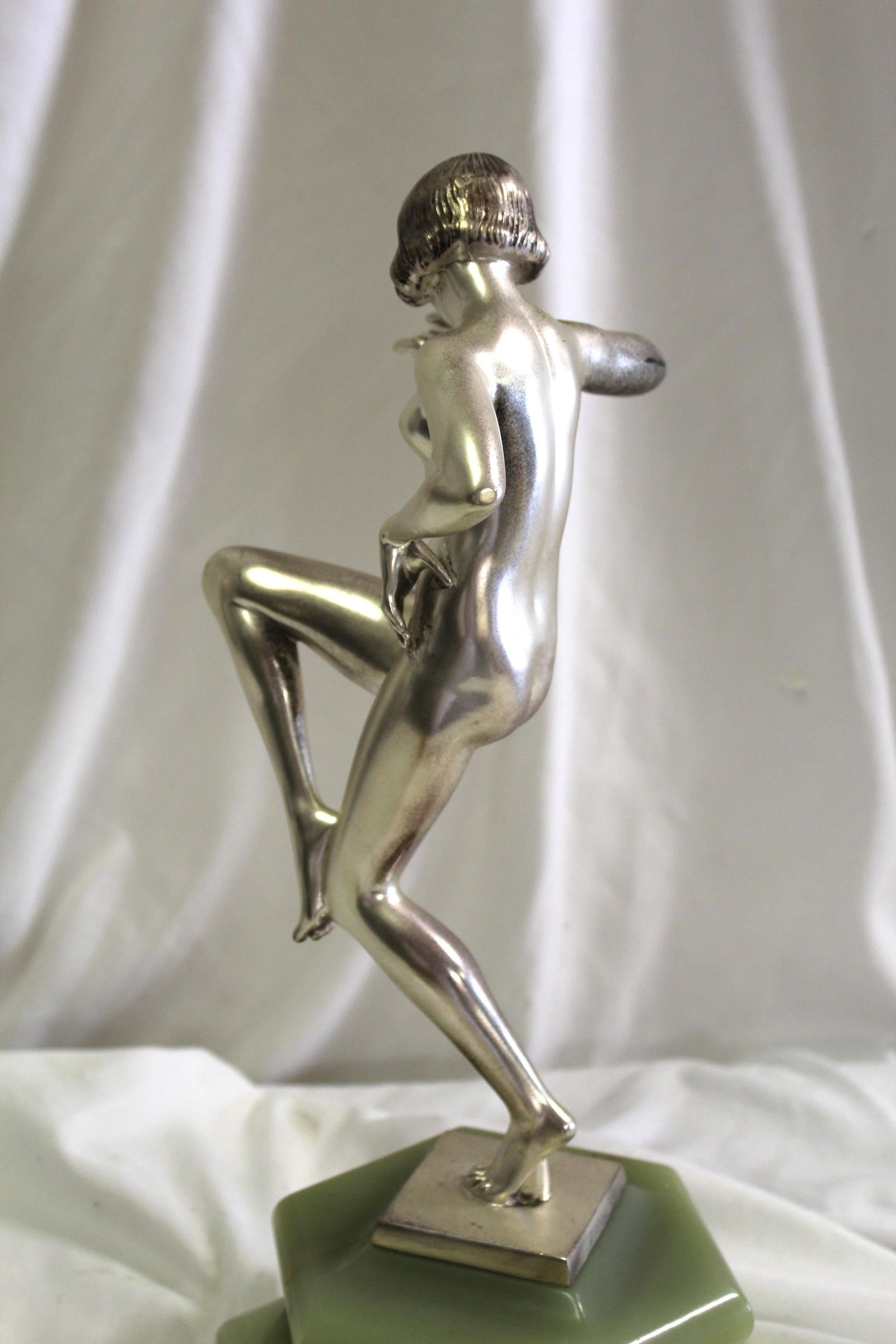 Art Deco nude dancer , silvered , signed bronze - 2