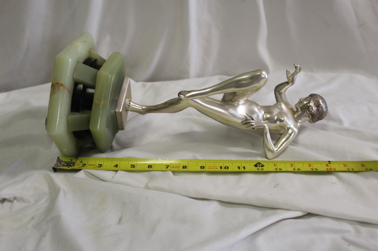 Art Deco nude dancer , silvered , signed bronze - 3