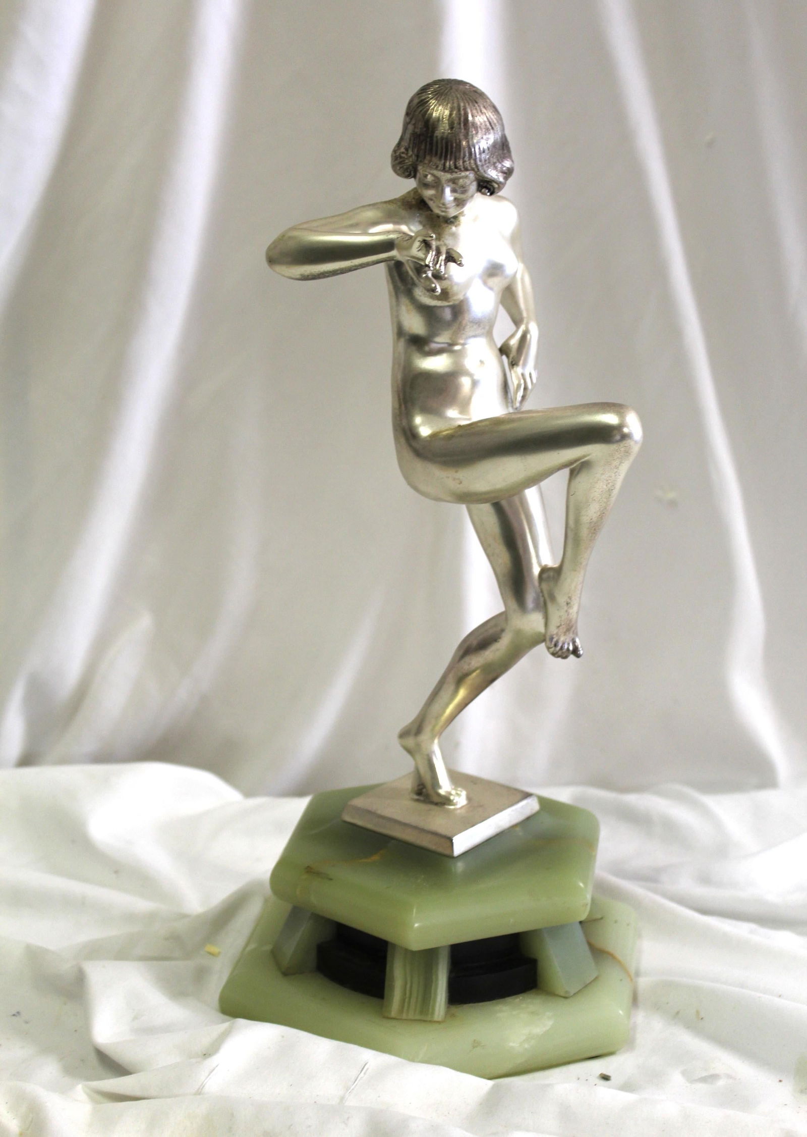Art Deco nude dancer , silvered , signed bronze - 6