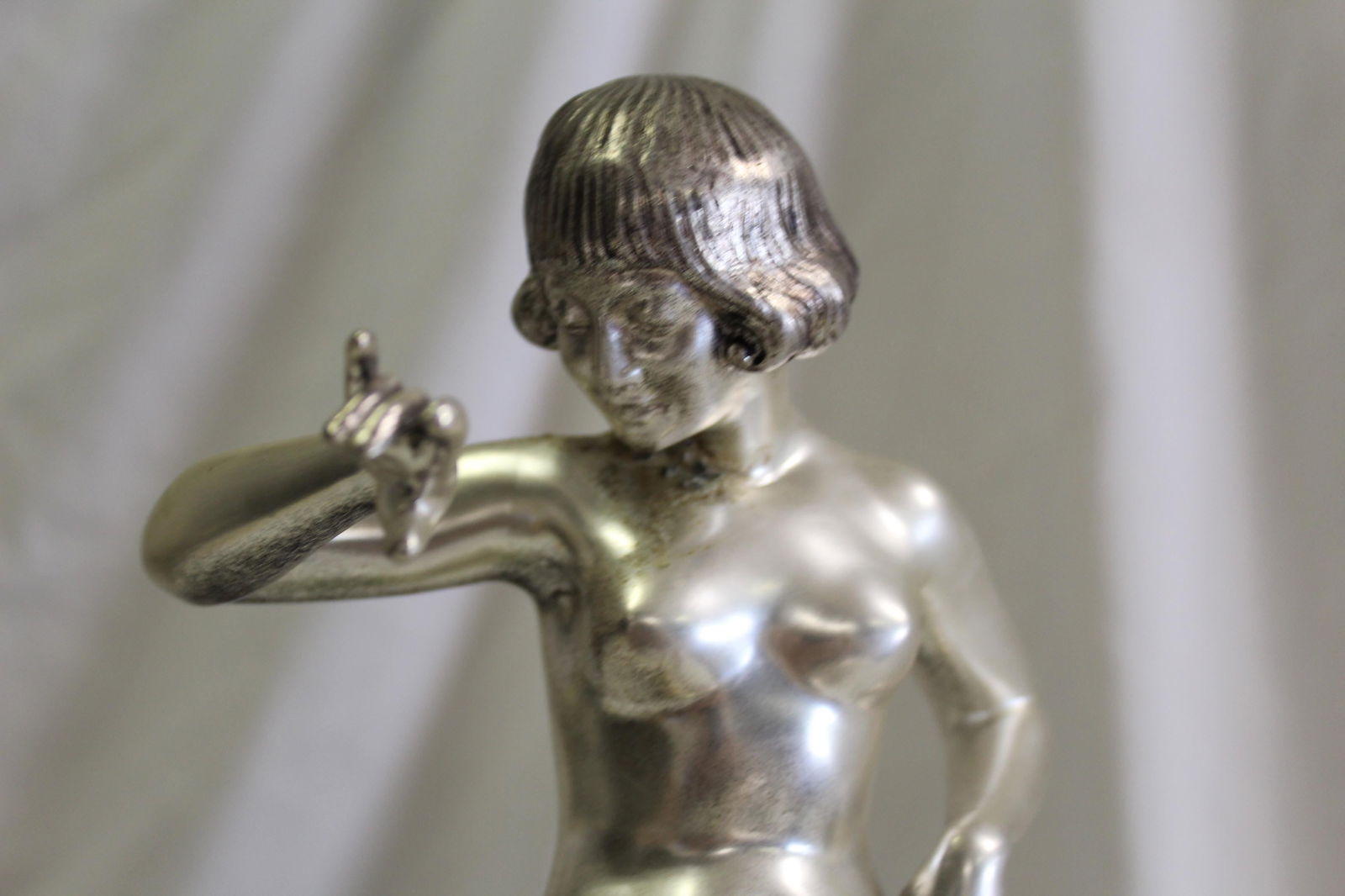 Art Deco nude dancer , silvered , signed bronze - 9