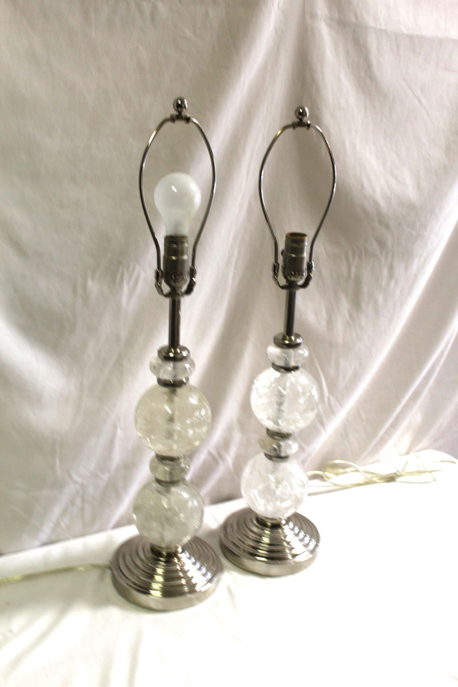 Mid Century/Modern/ Art Deco Rock Crystal Ball lamps pair Nickel - 17