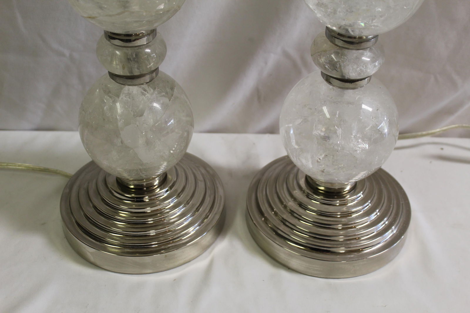 Mid Century/Modern/ Art Deco Rock Crystal Ball lamps pair Nickel - 19