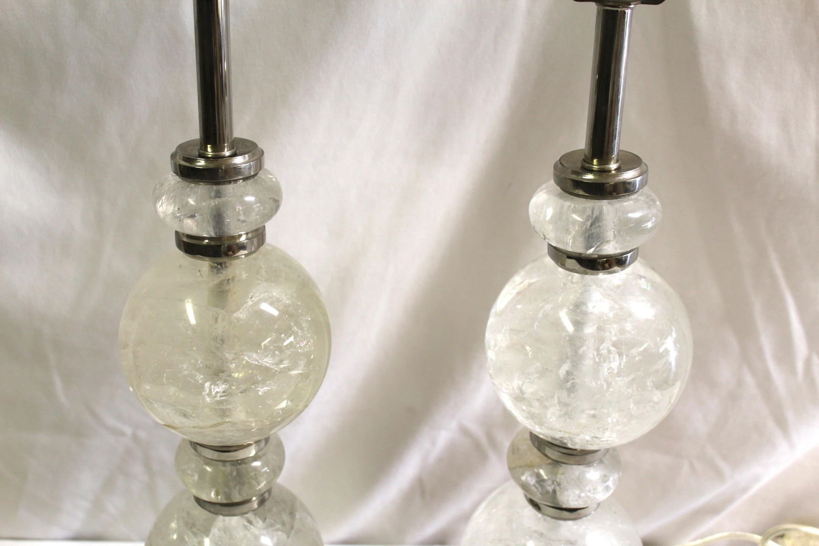 Mid Century/Modern/ Art Deco Rock Crystal Ball lamps pair Nickel - 20