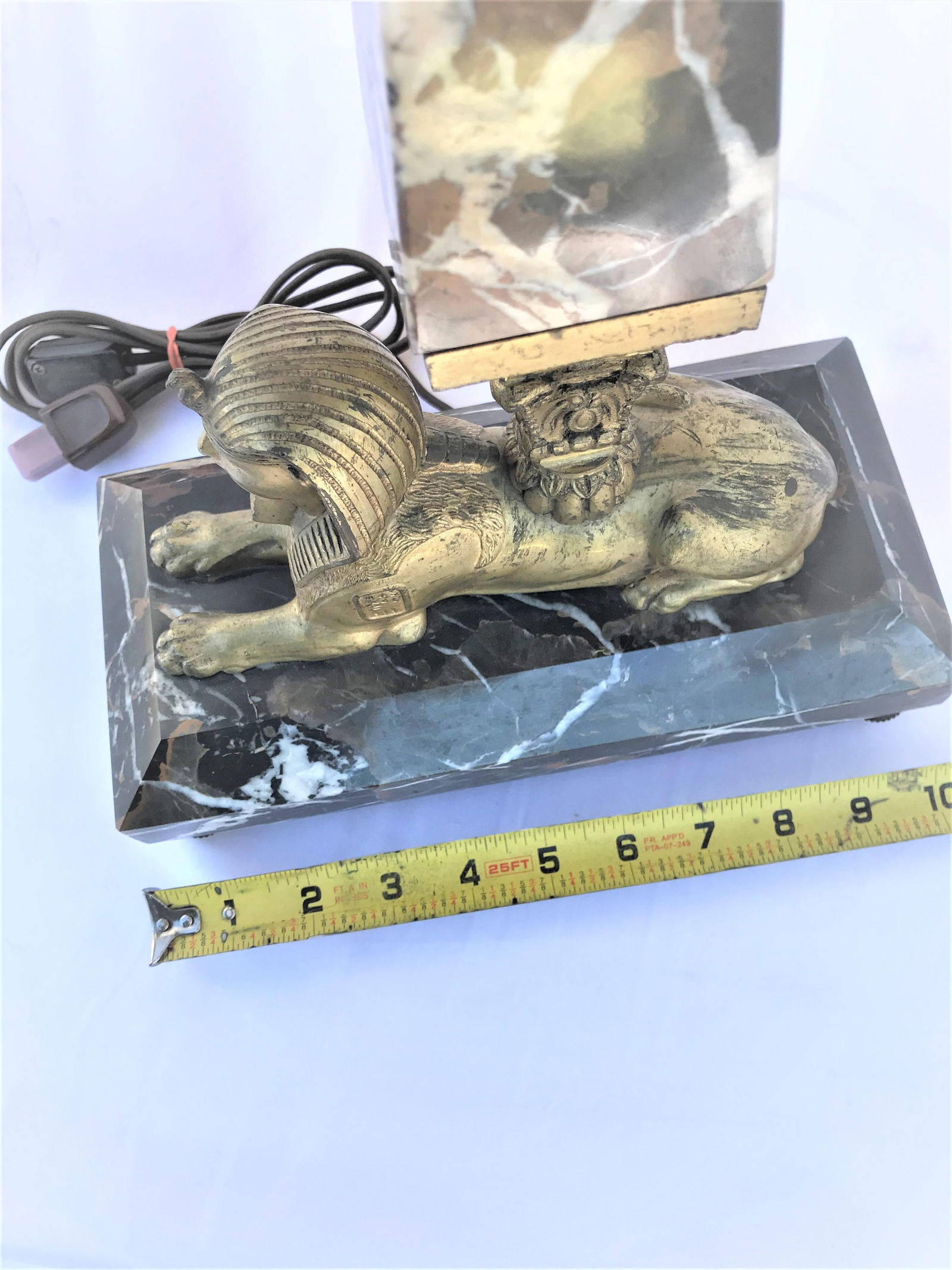 Lamp, Orignal Egyptian Revival, Sphynx, Tent Shade, Orignal Marble Base - 11