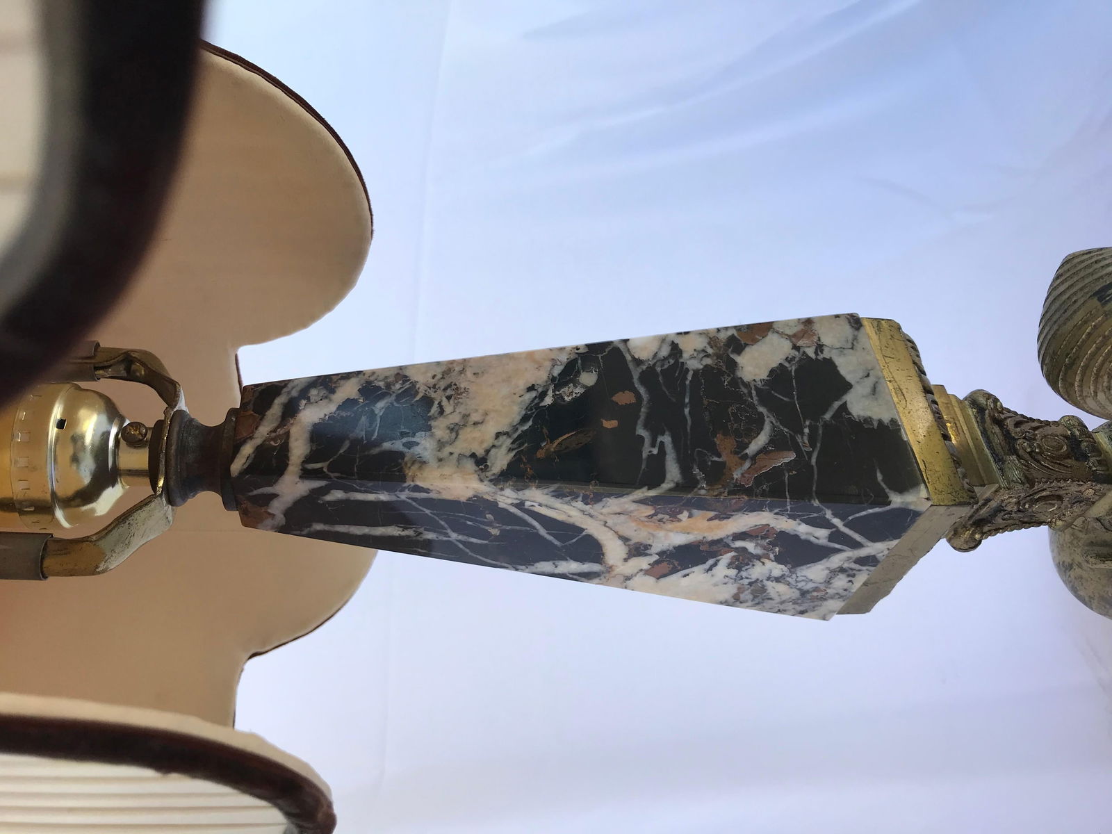 Lamp, Orignal Egyptian Revival, Sphynx, Tent Shade, Orignal Marble Base - 12