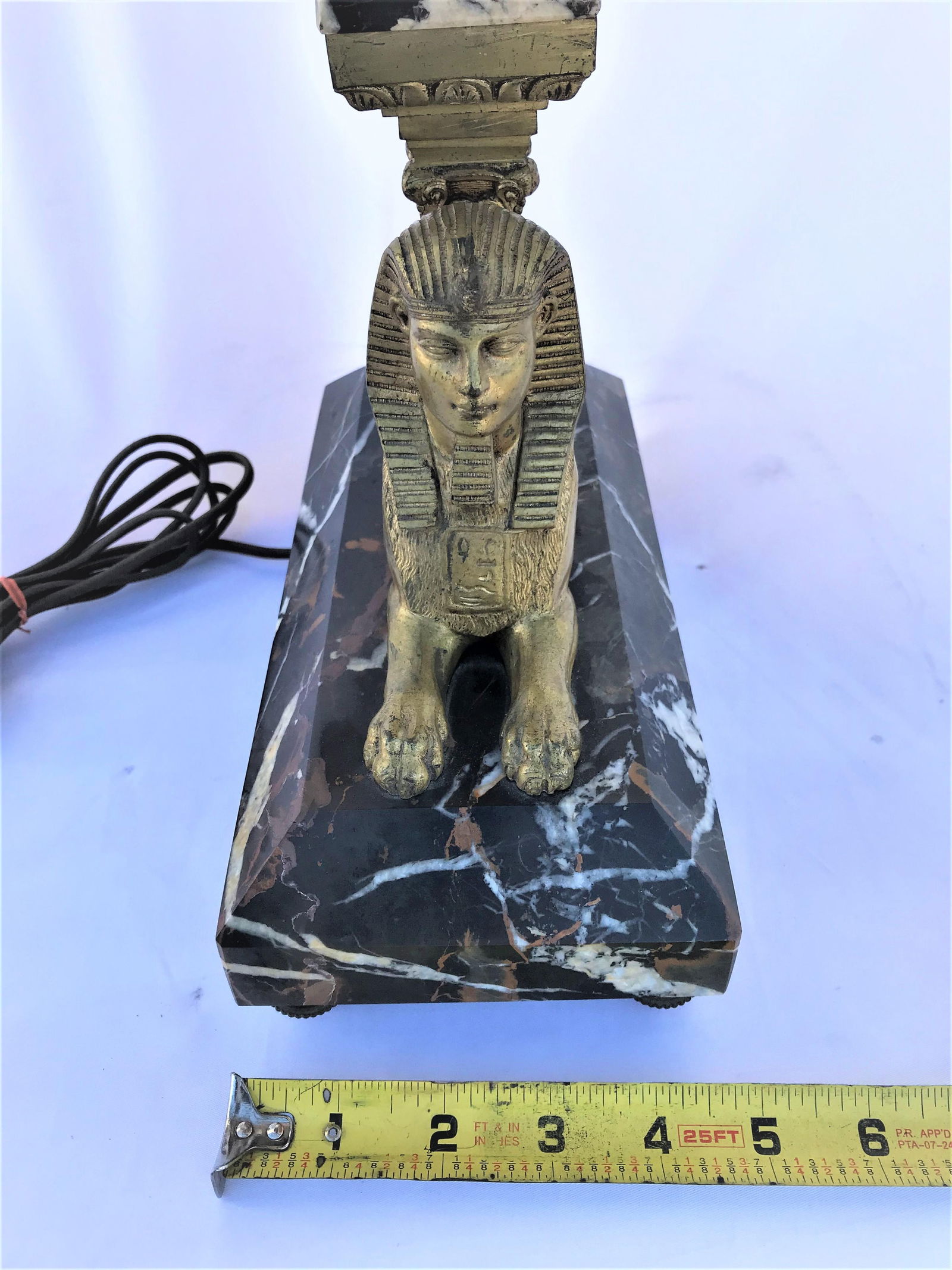 Lamp, Orignal Egyptian Revival, Sphynx, Tent Shade, Orignal Marble Base - 13