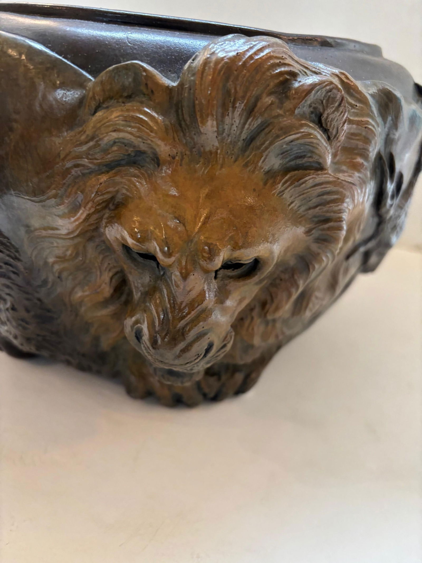 Animal Bowl Bronze Cast Multi-Patina from Original Japanese Lion Face - 16