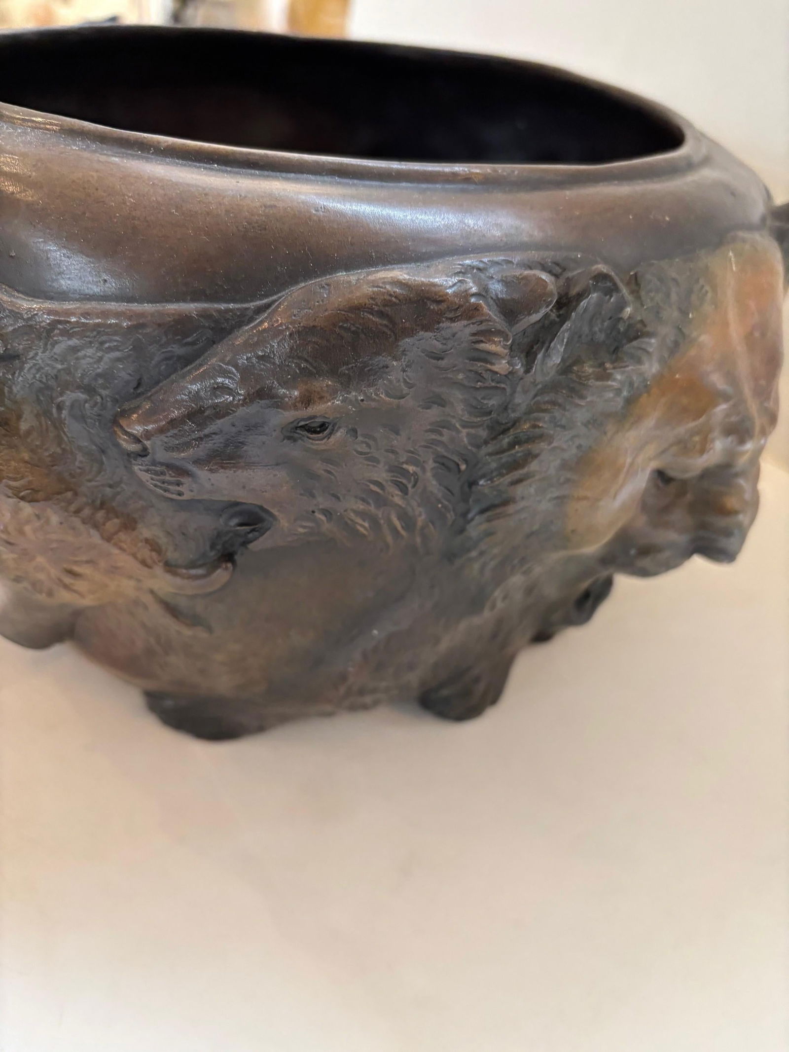 Animal Bowl Bronze Cast Multi-Patina from Original Japanese Lion Face - 4
