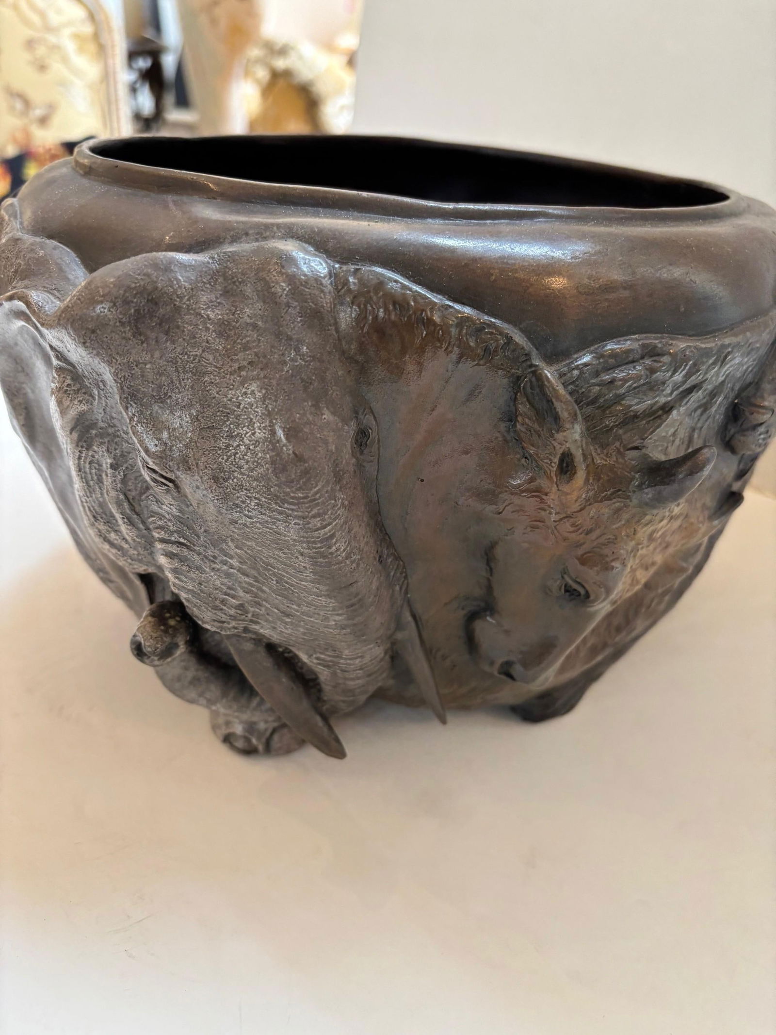 Animal Bowl Bronze Cast Multi-Patina from Original Japanese Lion Face - 6