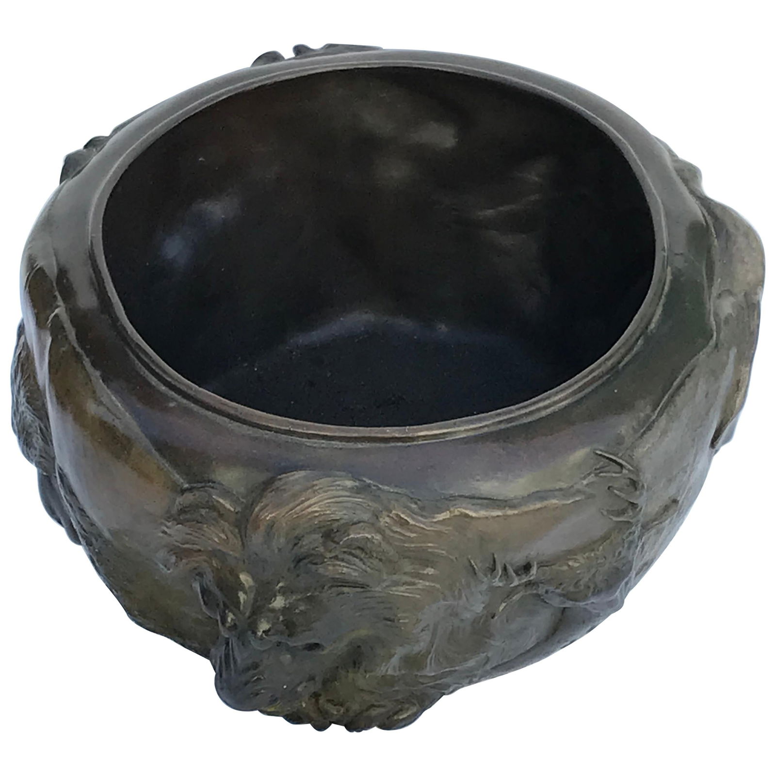 Animal Bowl Bronze Cast Multi-Patina from Original Japanese Lion Face - 9