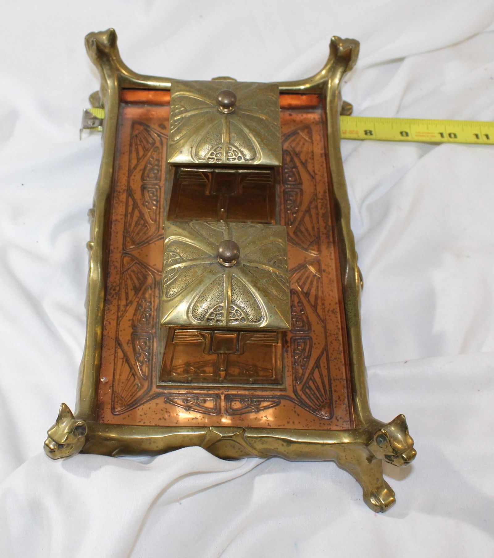 Original Art Nouveau Brass & Copper Ink well set circa 1900 - 5