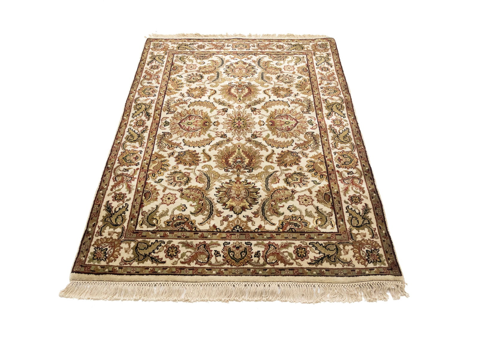 Cream Floral Classic 4X6 Agra Jaipur Oriental Rug - 2