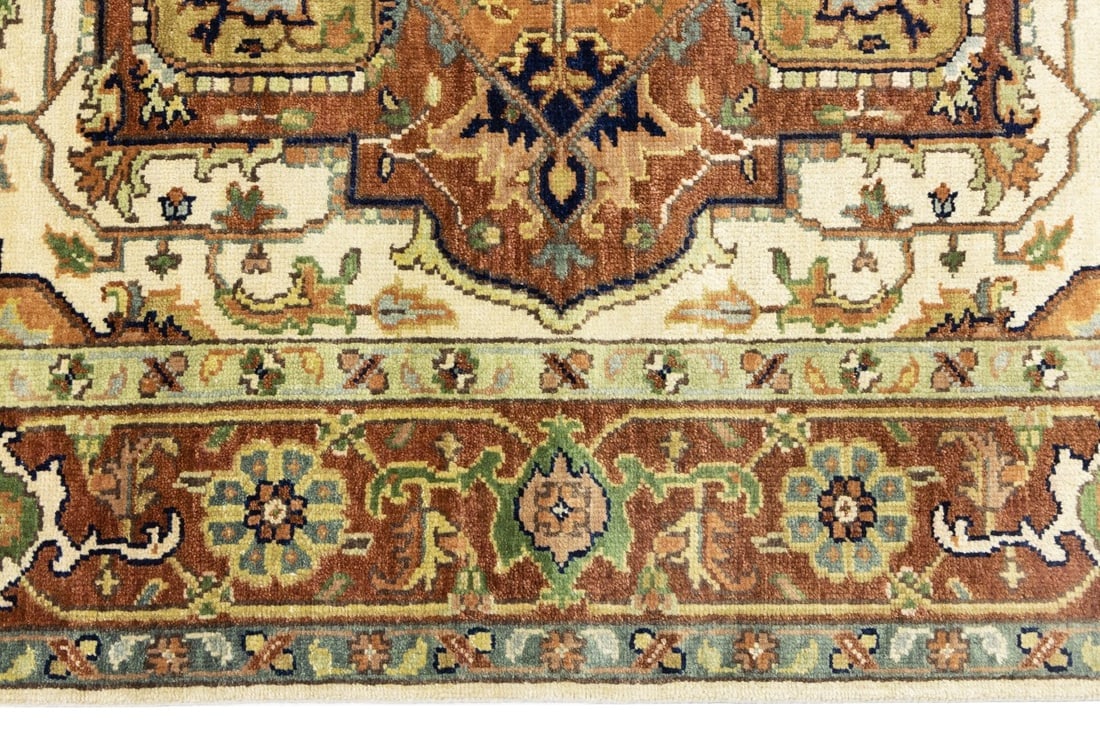 Cream Geometric 6X9 Heriz Serapi Oriental Rug - 11