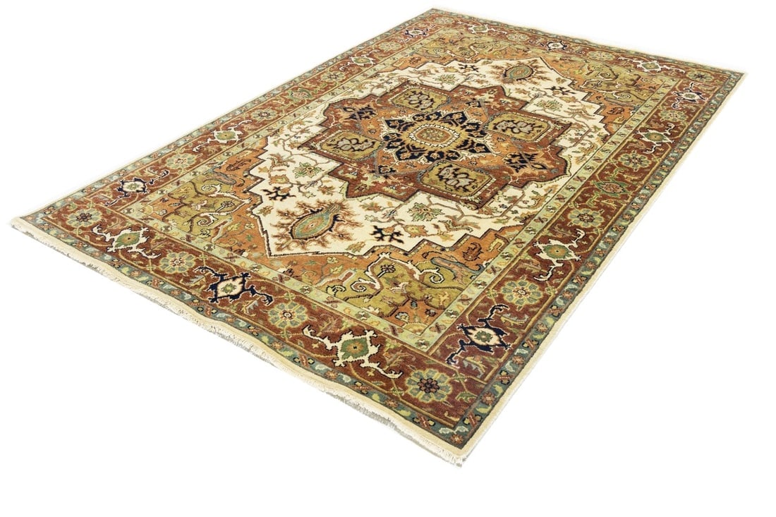 Cream Geometric 6X9 Heriz Serapi Oriental Rug - 3
