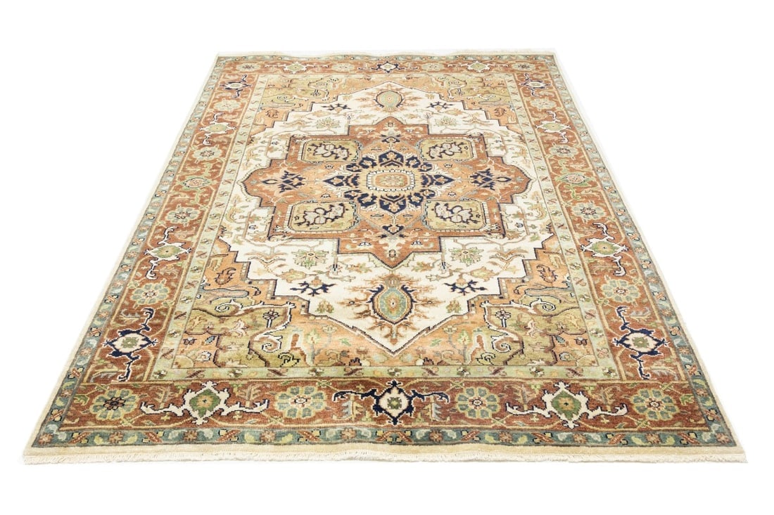 Cream Geometric 6X9 Heriz Serapi Oriental Rug - 4