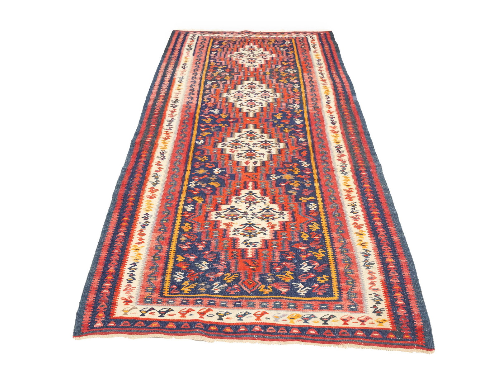 Multicolored Tribal Kelim 4X9 Persian Runner Rug - 15