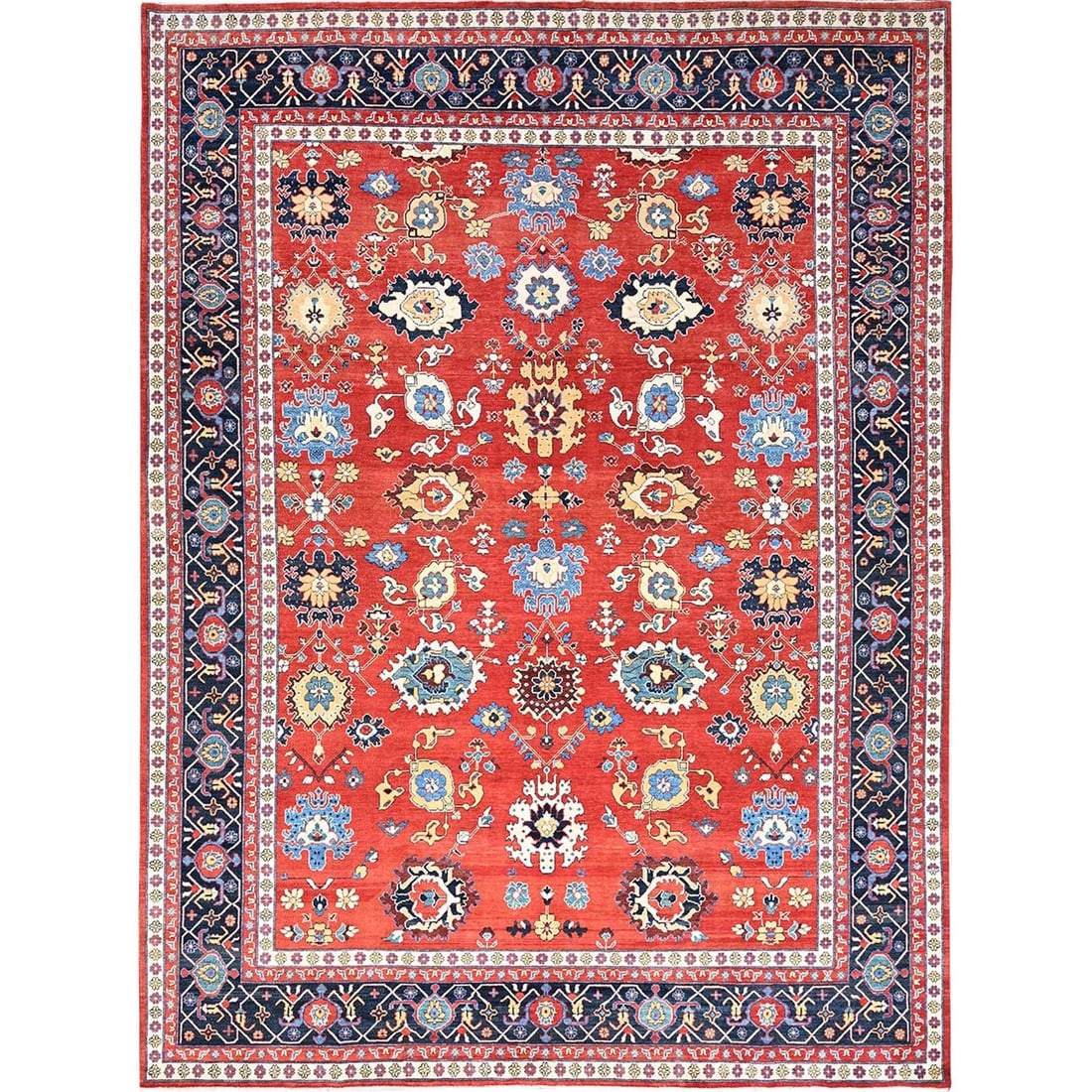Red, Afghan Peshawar, Hand Knotted, Pure Wool, Oriental Rug: Title: Red, Afghan Peshawar, Hand Knotted, Pure Wool, Oriental RugDescription: This is a truly genuine one-of-a-kind. It has been Knotted for months and months in the centuries-old weaving