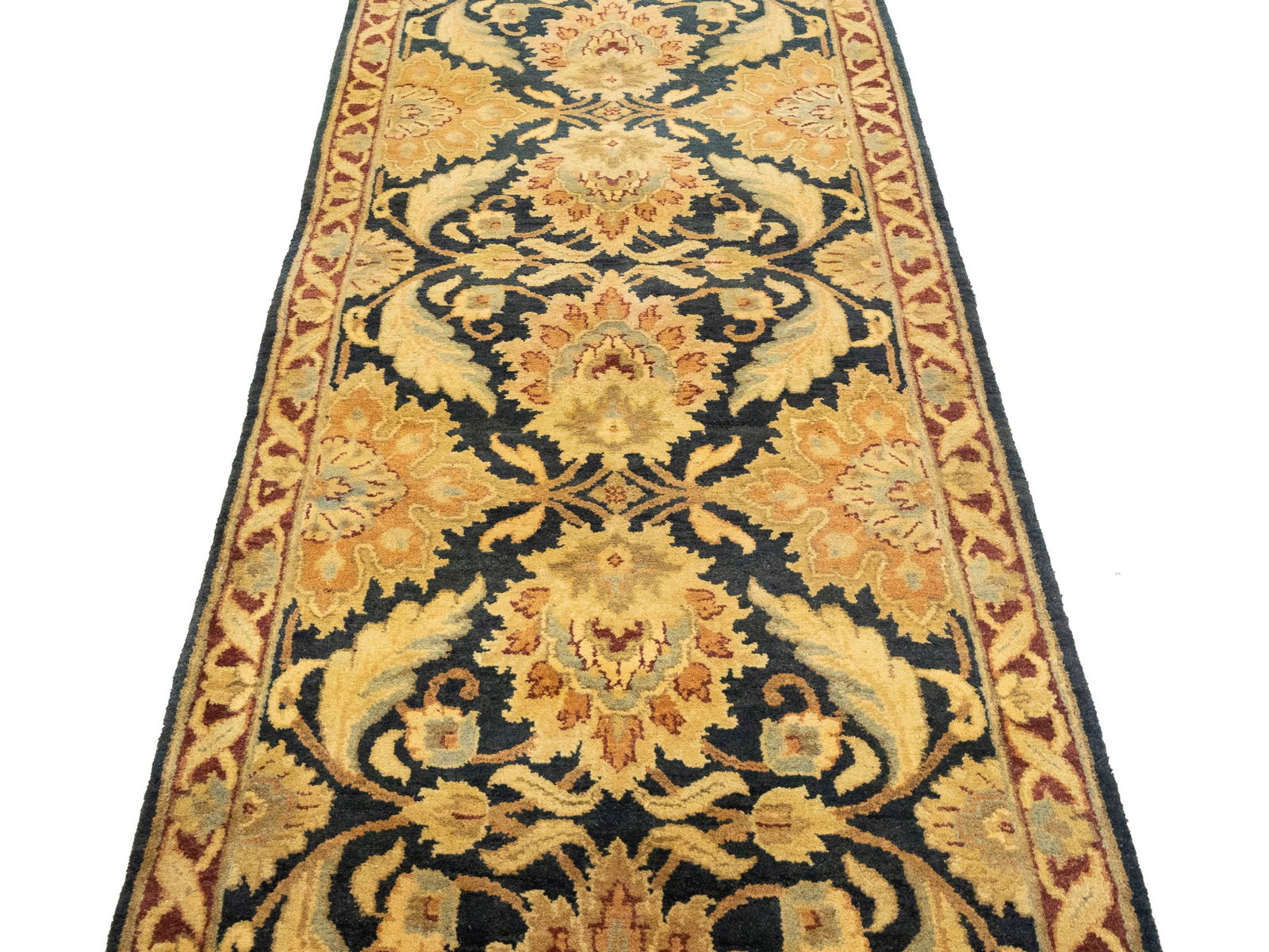 Dark Gray Floral Classic 3X12 Agra Jaipur Oriental Runner Rug - 12