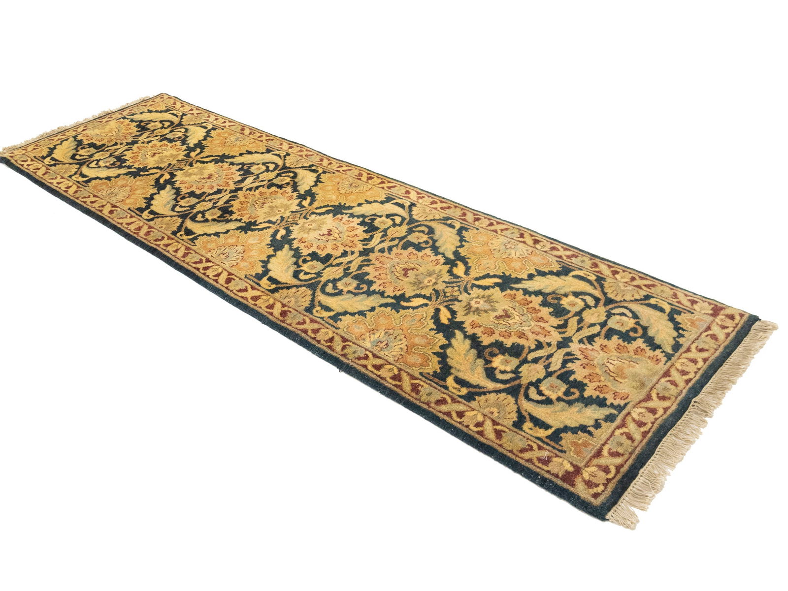 Dark Gray Floral Classic 3X12 Agra Jaipur Oriental Runner Rug - 3