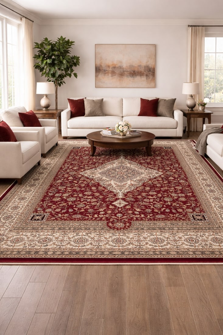 Red Floral Classic 8X11 Indo-Kashan Oriental Rug - 2