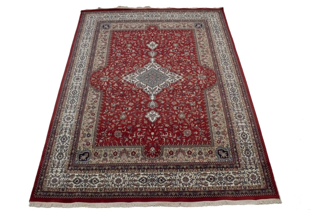 Red Floral Classic 8X11 Indo-Kashan Oriental Rug - 3