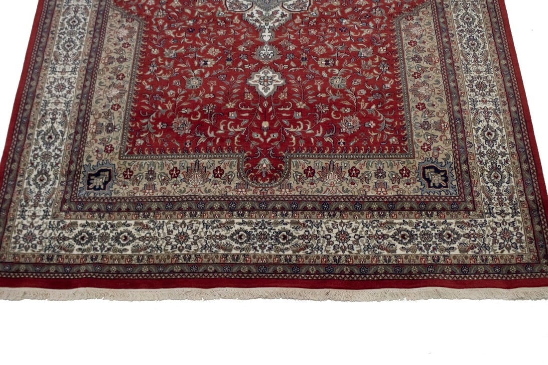 Red Floral Classic 8X11 Indo-Kashan Oriental Rug - 5