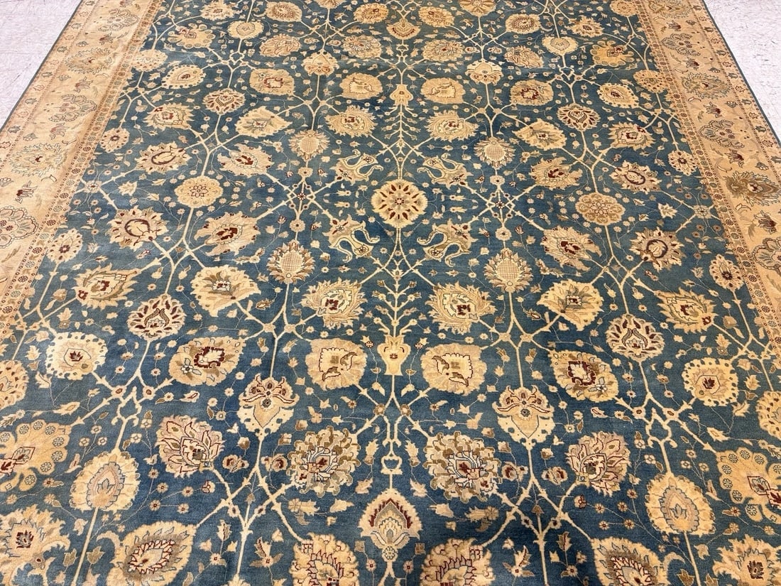 Hand Knotted Indo-Tabriz Blue Oriental Area Rug Wool Carpet 9'11" x 13'5" - 9