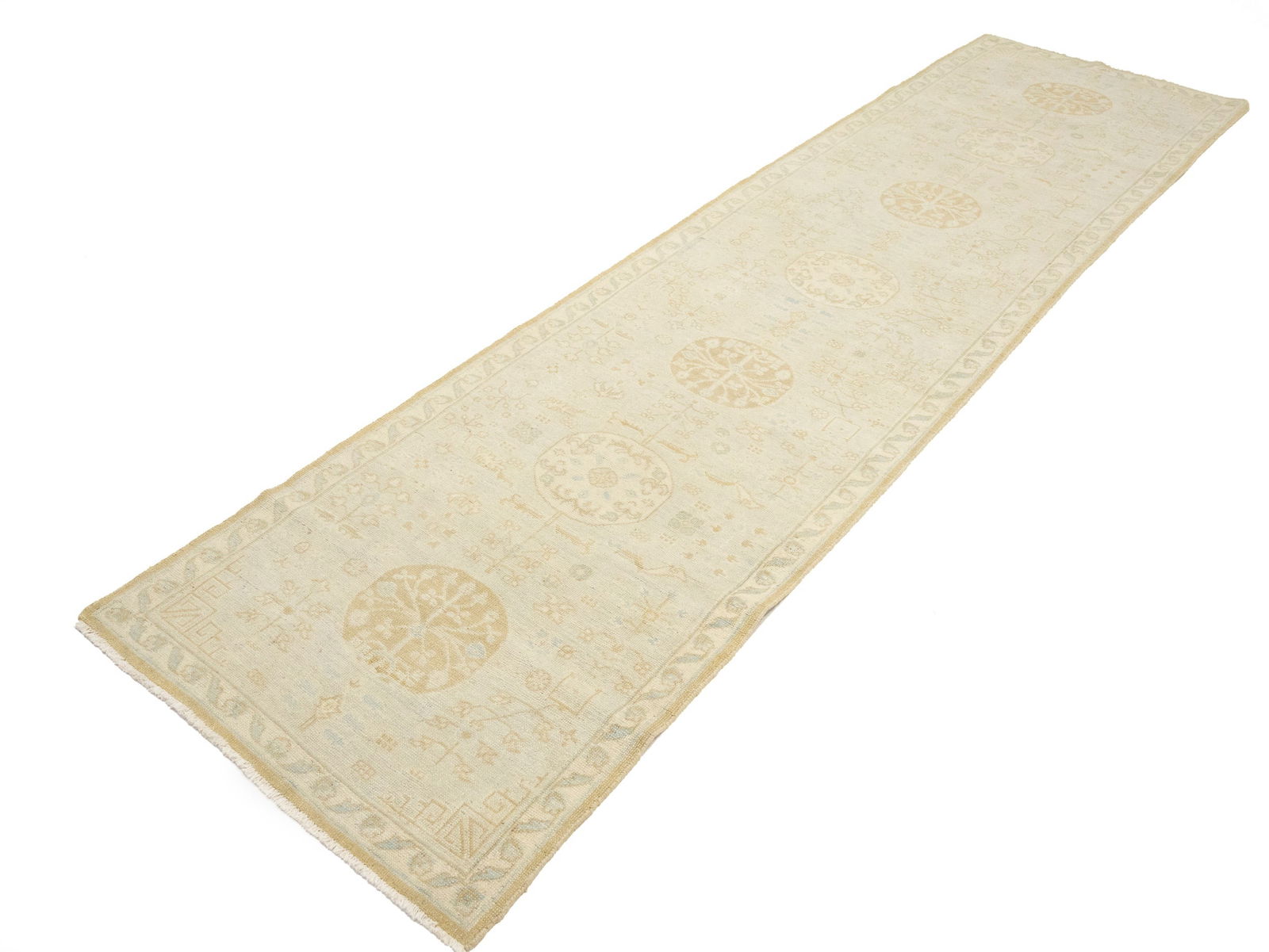 Cream Floral Oushak 3X11'5 Turkish Oriental Runner Rug - 4