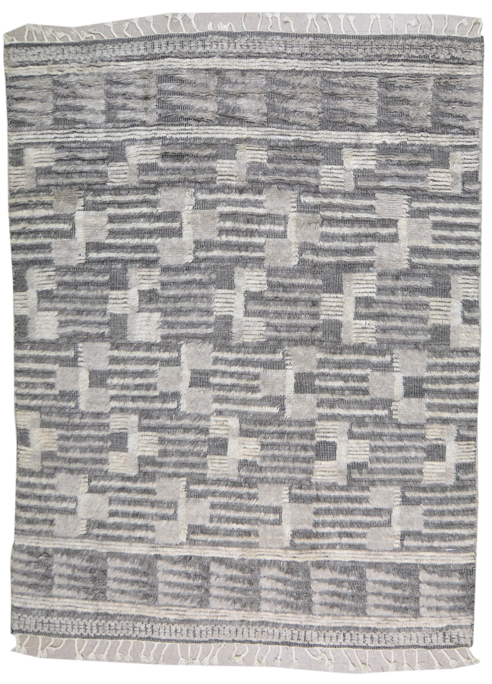 HAND KNOTTED WOOL ALEPH RUG: Title: HAND KNOTTED WOOL ALEPH RUGDimensions: 8X10'3Age: NEWOrigin: MOROCCAN Reserve: $2,438.00 Shipping:Domestic: Shipping rates are determined by destinationInternational: Foreign shipping rates