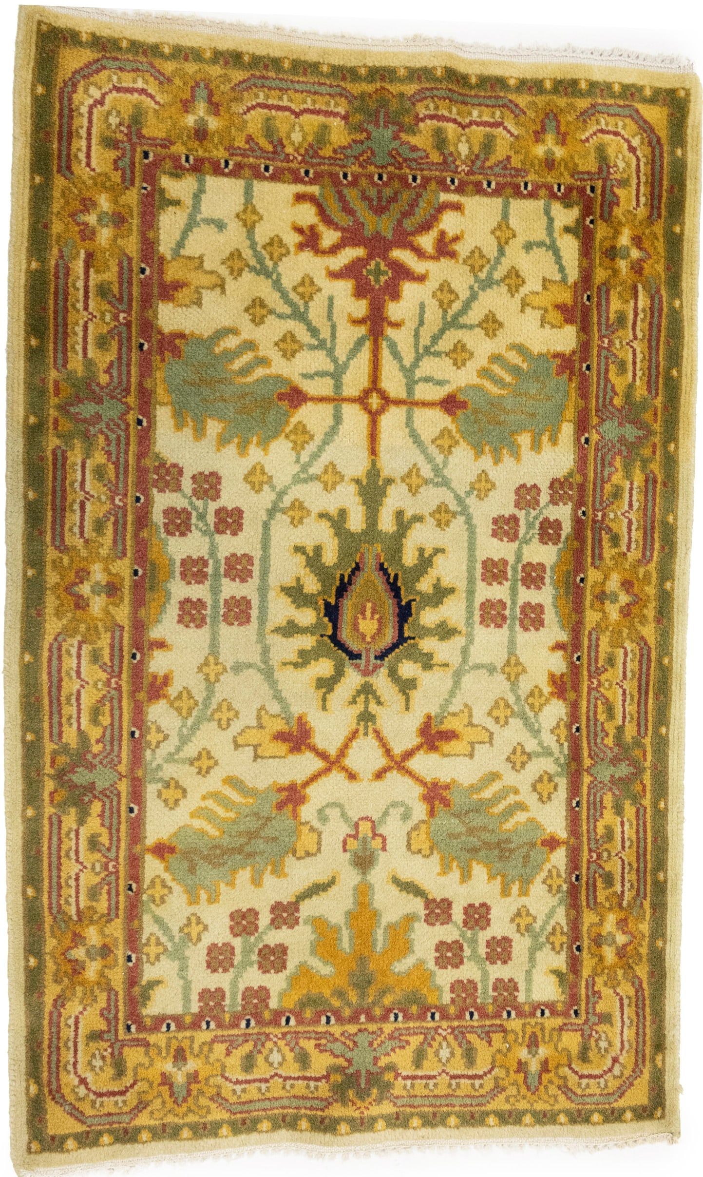 Beige Floral 2'6 x 3'11 Oushak Chobi Oriental Rug (1 of 11)