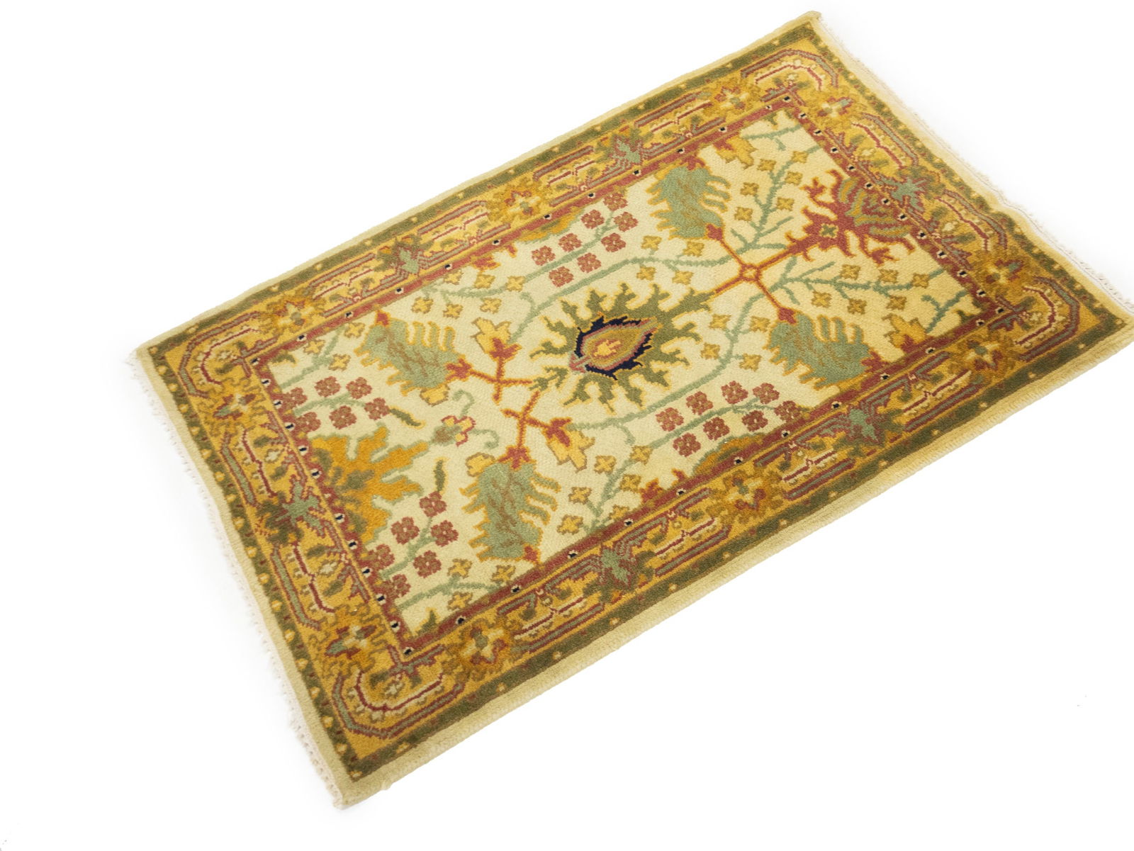 Beige Floral 2'6 x 3'11 Oushak Chobi Oriental Rug - 4