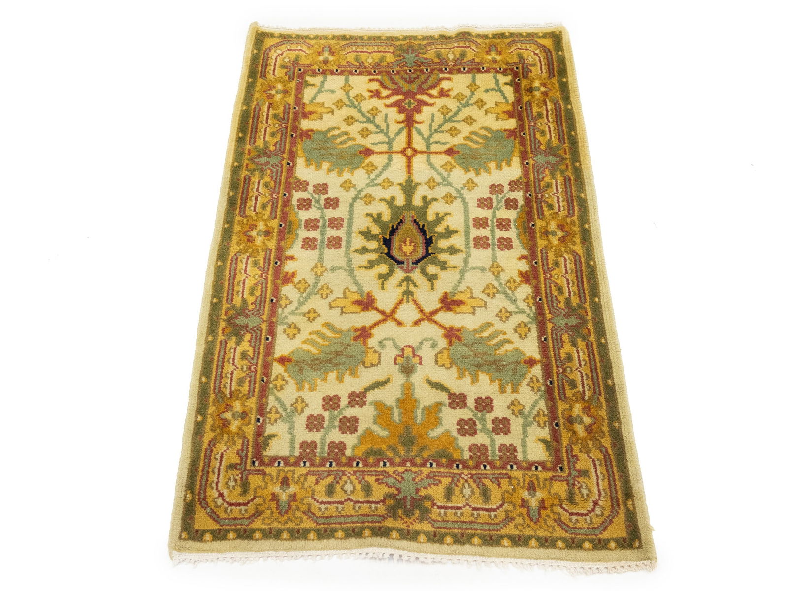 Beige Floral 2'6 x 3'11 Oushak Chobi Oriental Rug - 5