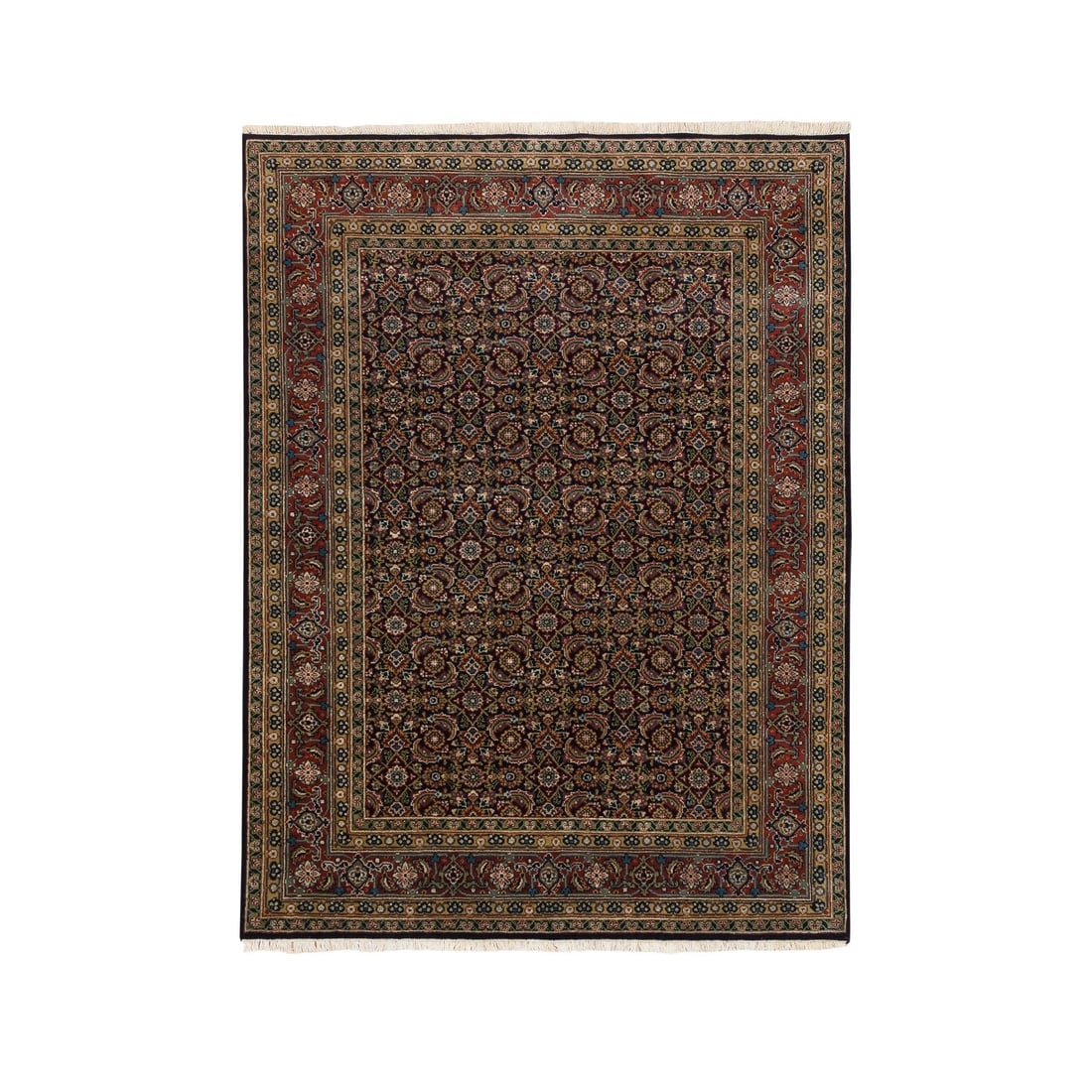 Ink Black Hand Spun Wool All Over Herat Design Hand Knotted Rug: Title: Ink Black Hand Spun Wool All Over Herat Design Hand Knotted RugDescription: This is a truly genuine one-of-a-kind. It has been Knotted for months and months in the centuries-old weaving