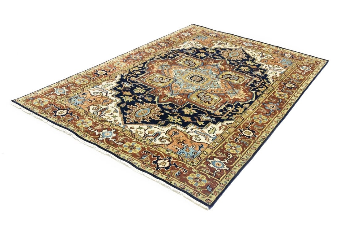 Dark Navy Geometric 6X9 Heriz Serapi Oriental Rug - 3