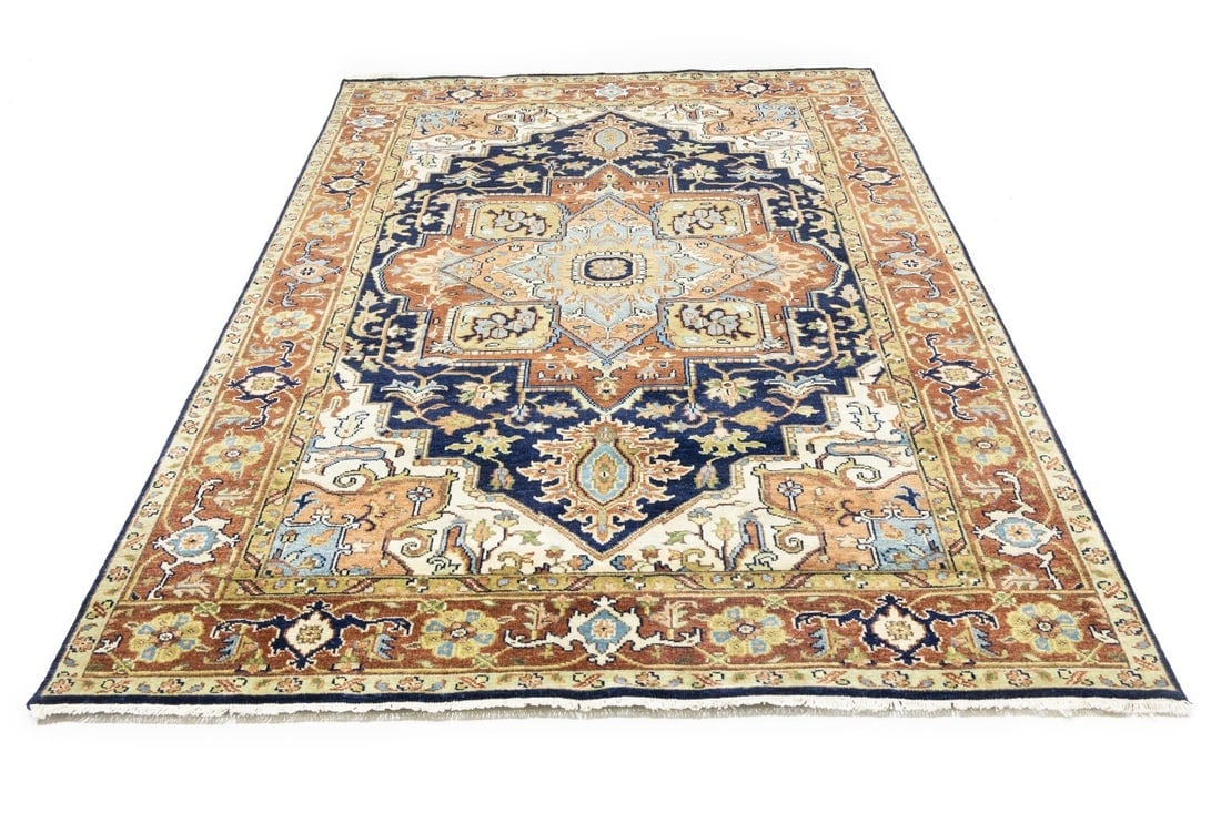 Dark Navy Geometric 6X9 Heriz Serapi Oriental Rug - 4