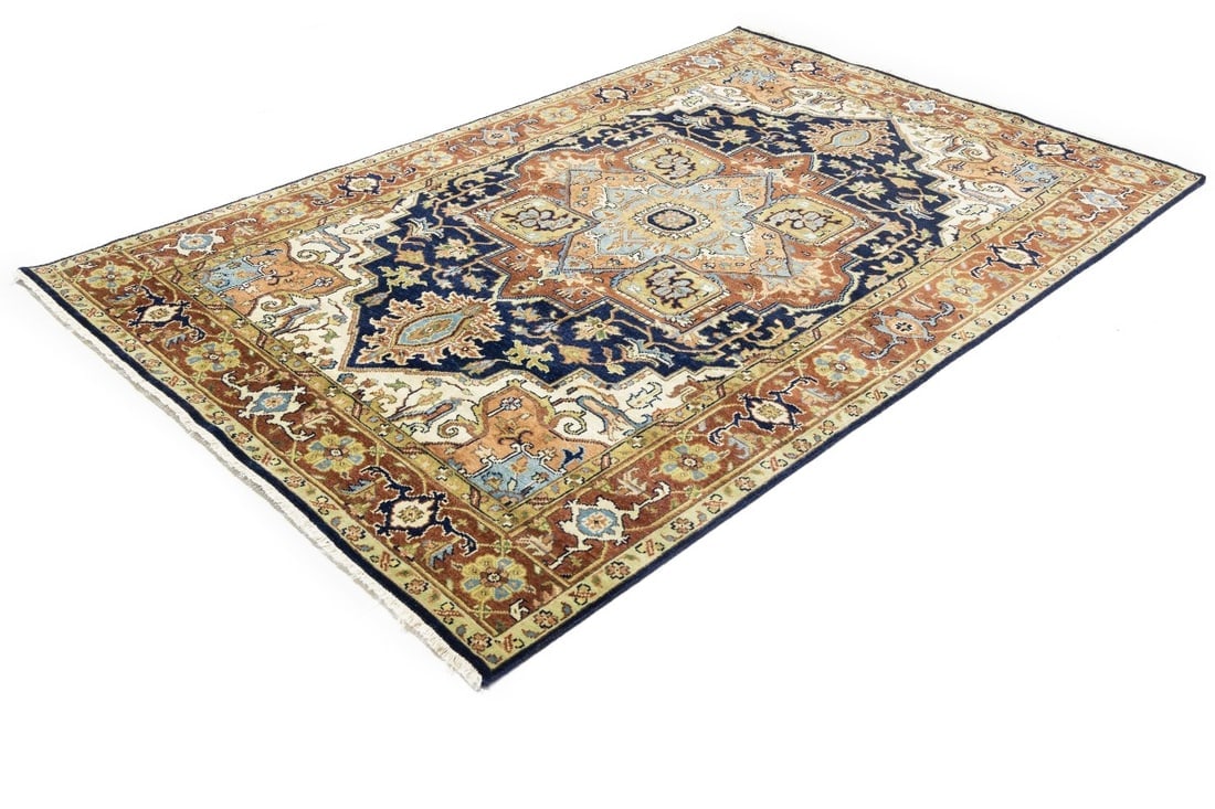 Dark Navy Geometric 6X9 Heriz Serapi Oriental Rug - 5