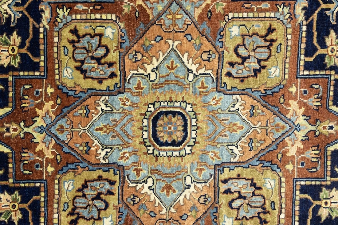 Dark Navy Geometric 6X9 Heriz Serapi Oriental Rug - 9