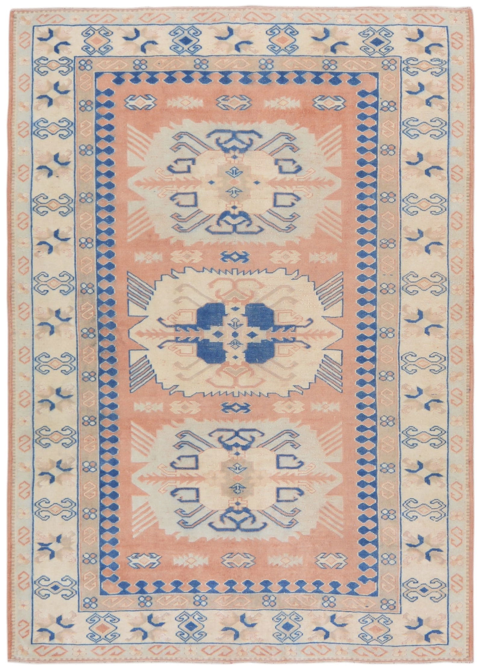 HAND KNOTTED WOOL ANATOLIAN RUG: Title: HAND KNOTTED WOOL ANATOLIAN RUG Dimensions: 5'4X7'7 Age: VINTAGE Origin: TURKISH Reserve: $1,500.00 Shipping: Domestic: Shipping rates are determined by destination International: Foreign shipp