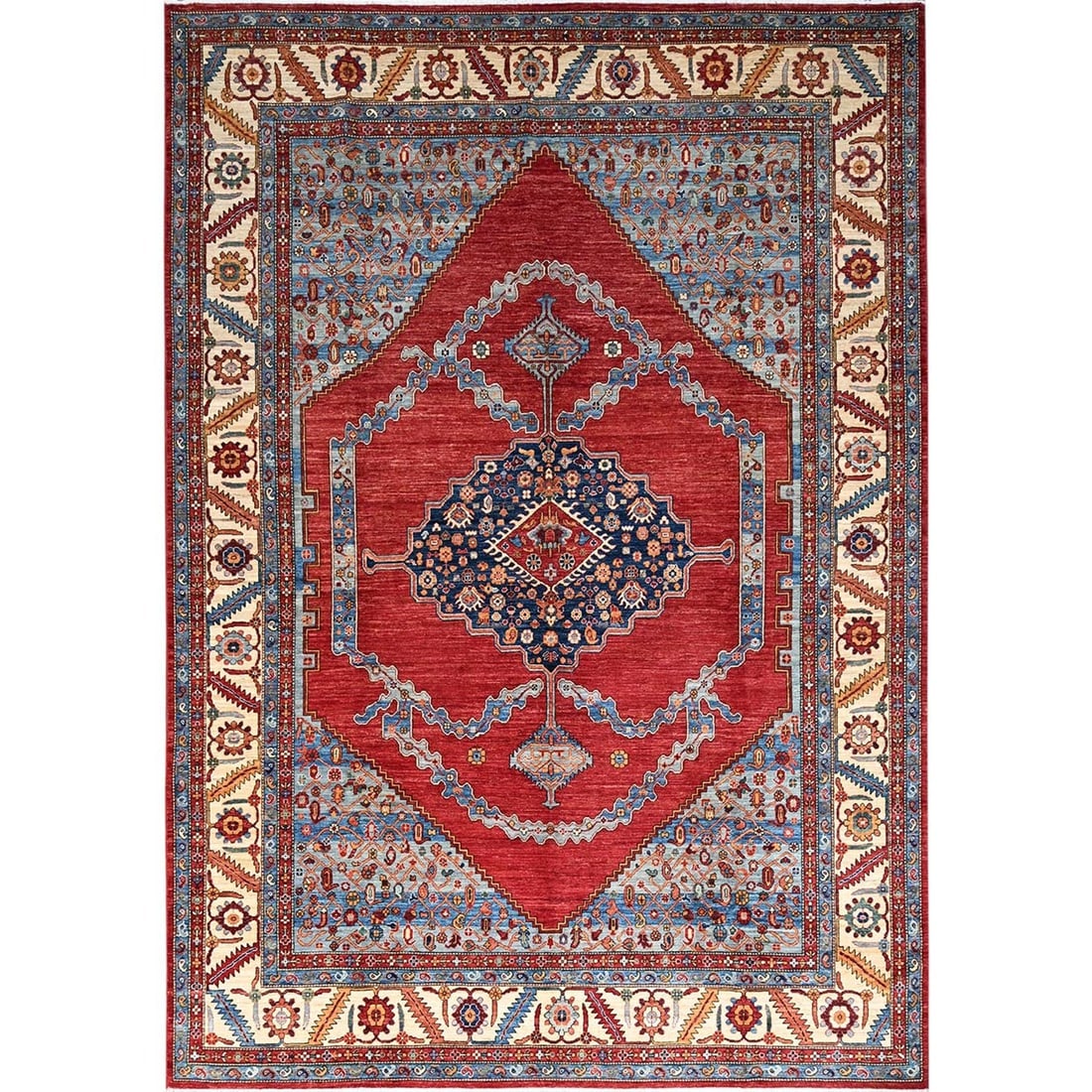 Red Afghan Heriz With Open Field Bakshaish Design Oriental Rug (1 of 11)