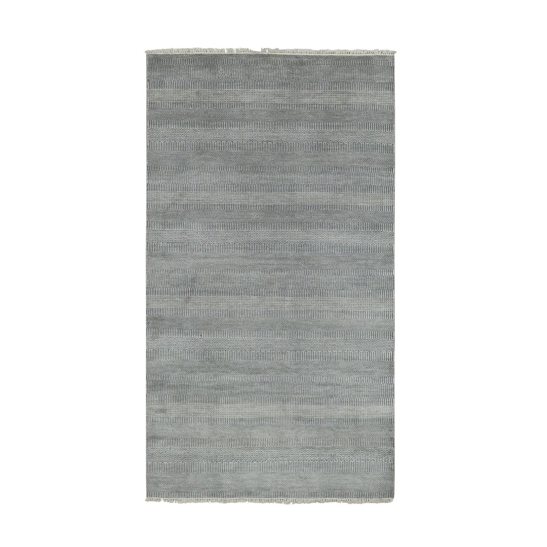 Charcoal Gray, Tone on Tone Wool and Silk Hand Knotted Wide Runner Rug: Title: Charcoal Gray, Tone on Tone Wool and Silk Hand Knotted Wide Runner Rug Description: This is a truly genuine one-of-a-kind. It has been Knotted for months and months in the centuries-old weaving