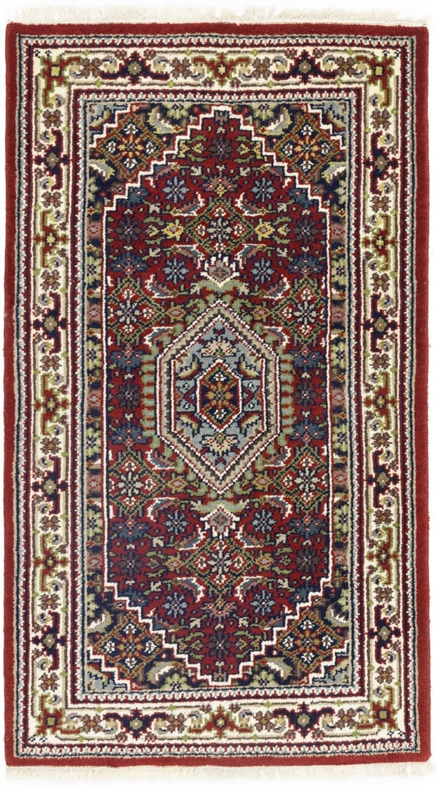 Red Floral Tribal 3'2X5'4 Indo-Bidjar Oriental Rug: Title: Red Floral Tribal 3'2X5'4 Indo-Bidjar Oriental RugDescription:Handmade 3'2X5'4 red oriental rug made with vegetable dyes (fine wool pile and cotton foundation), exceptional knot count, and