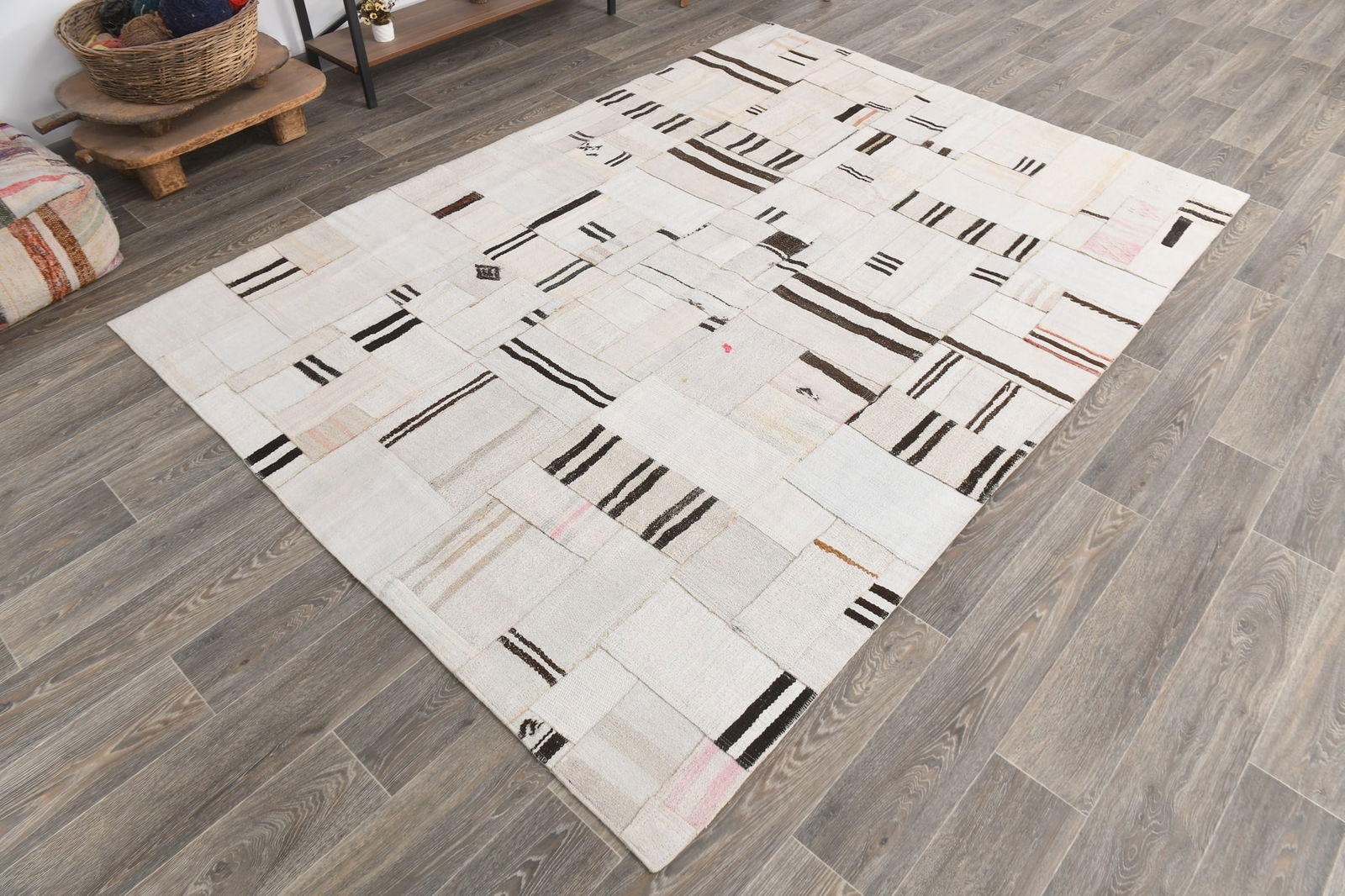 6'2'' x 8'8'' Turkish Hemp Patchwork Rug - 53997 - 4
