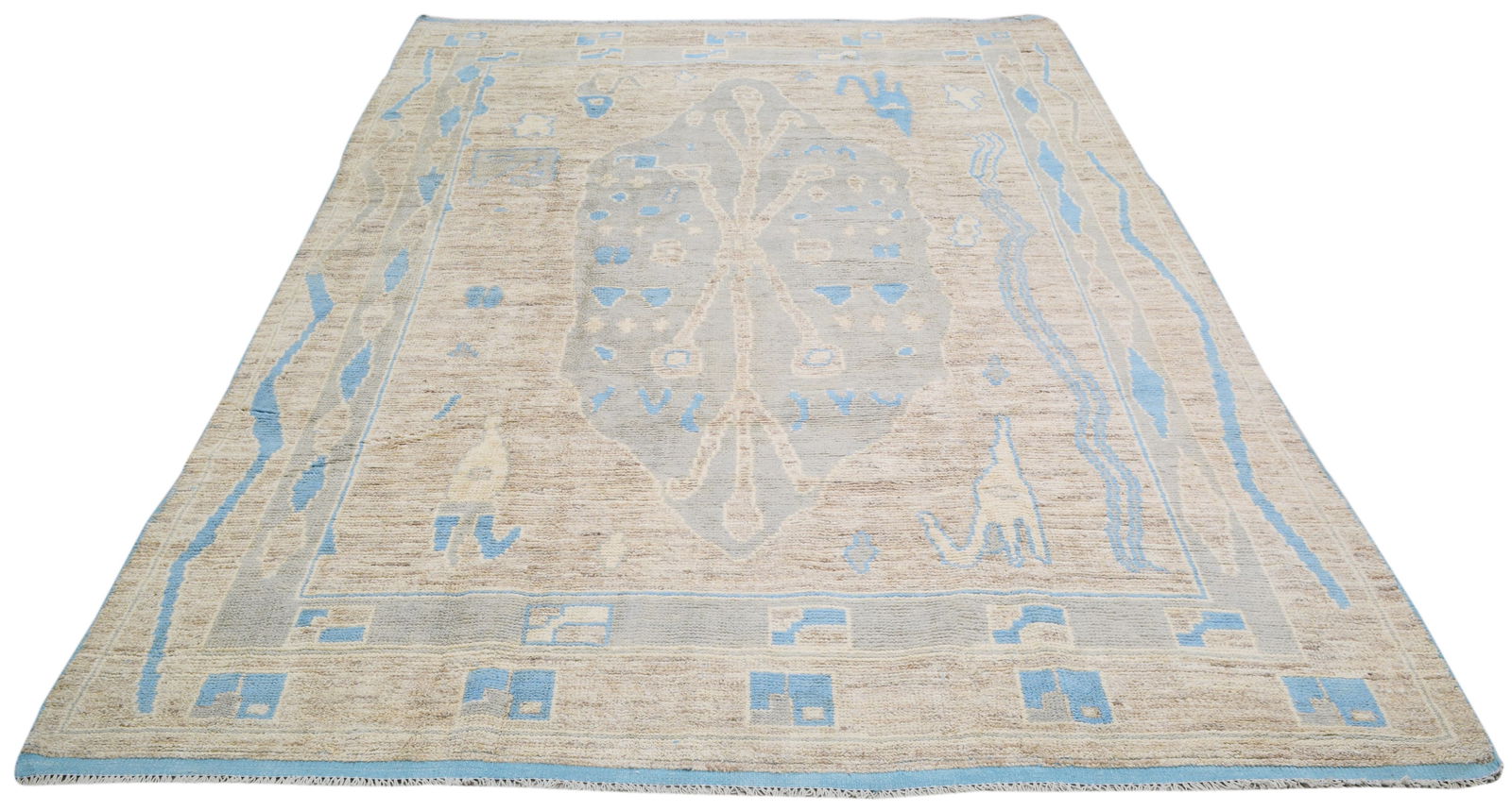 HAND KNOTTED WOOL OUSHAK RUG - 2