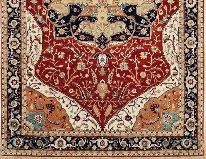 Hand Knotted Heriz Red Blue Wool Geometric Oriental Area Rug 8'2" x 12'7" - 2