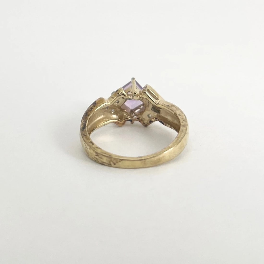 Vintage Purple Amethyst Gemstone Diamond Ring 10K Yellow Gold, 2.65 Grams - 7
